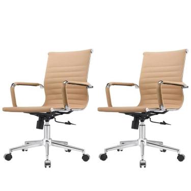 Imagem de Kit 2 Cadeiras Giratória Baixa Office Manhattan Esteirinha Fratini Revestida Em (pu) Fendi Base