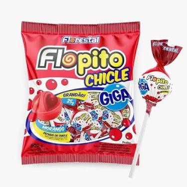 Imagem de Pirulito Flopito Chicle Giga Morango Florestal 600G
