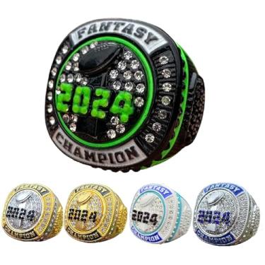 Imagem de Legacy Rings 2024 Premium, prata, tom de fantasia, campeonato de futebol, troféu, medalha de prêmio para campeão da liga de futebol de fantasia (verde neon)