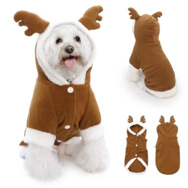 Imagem de NACOCO Fantasia de Papai Noel para animais de estimação, fantasia de cachorro de alce e Papai Noel de lã polar adequada para filhotes de cachorro de pelúcia (pequeno)