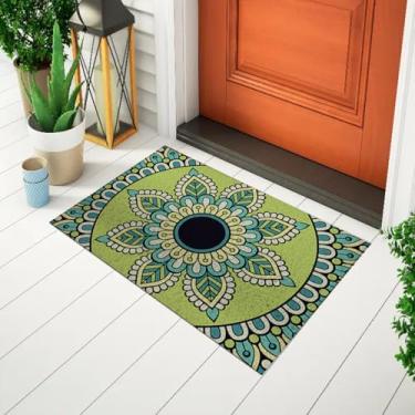 Imagem de Tapete Decorativo Capacho Divertido Para Porta Estampado Abstrato - Mandala Verde Ca1444