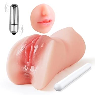 Imagem de Masturbador Masculino Brinquedos Sexuais para Homens - 3 em 1 Bolso Buceta Sexo Boneca Brinquedos Adultos Boquete Masculino Stroker com Vibrador Bala, 10 Modos de Vibração Brinquedo Sexual Masculino com 3D Realista Texturizado Brinquedo Adulto (Trigo Escuro) (Justo)