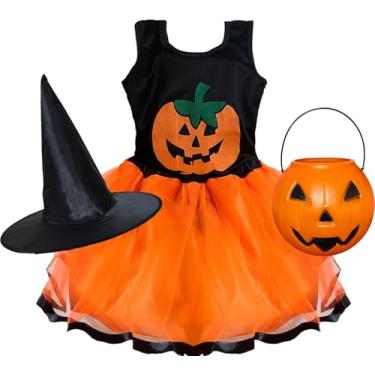 Imagem de Fantasia Infantil Bruxa Bruxinha Abóbora Criança Halloween Balé Vestido Roupa Menina (Laranja Abóbora, G (veste 7 a 8 anos))