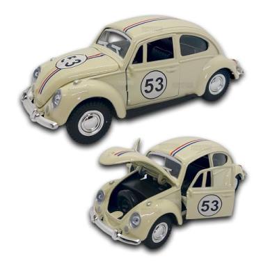 Imagem de Carrinho de ferro Fusca 53, Miniatura de carro colecionável, abre portas e capô, Com fricção, Bege, 12 CM