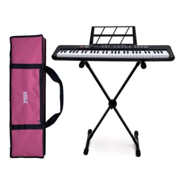 Imagem de Kit Teclado Musical Kobe KB-150 BK Preto 5/8 61 Teclas Completo Rosa