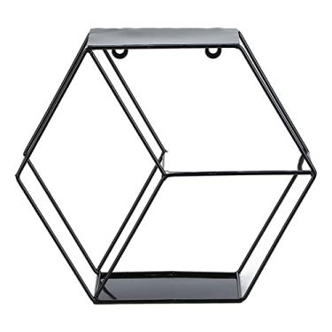 Imagem de Prateleiras hexagonais, molduras de parede hexagonais de ferro forjado simples Prateleiras suspensas Prateleiras de cozinha Organizador de armazenamento de parede, para prateleira (Preto)