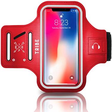 Imagem de Capa para celular com braçadeira resistente à água Tribe para iPhone X, Xs, 8, 7, 6, 6S Galaxy S9, S8, S7, S6, A8 com elástico ajustável, S: iPHONE 8/7/6/6s OR SIMILAR, Vermelho