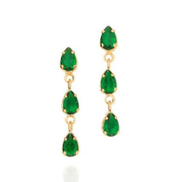 Imagem de Brincos banhado ouro 3x 24k 18k e 22k femininos festa gotas verdes rom