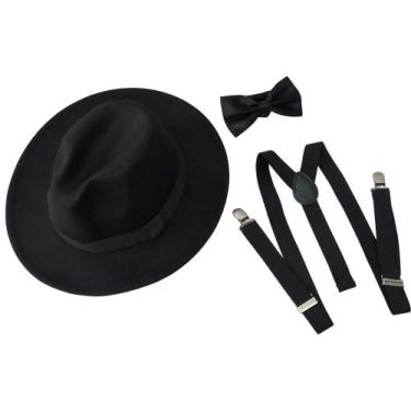 Imagem de Kit Fantasia Gangster Mafia Chapéu Suspensório Gravata 3 Pçs - JFL.Ace