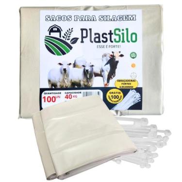 Imagem de 100 Sacos Para Silagem Silo Branco + 100 Abraçadeiras Fortes - Plastsi
