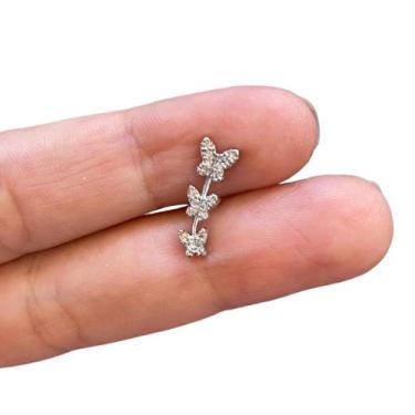 Imagem de Piercing Orelha Trio Borboleta Cluster Lóbulo Cartilagem - RaraSteel P