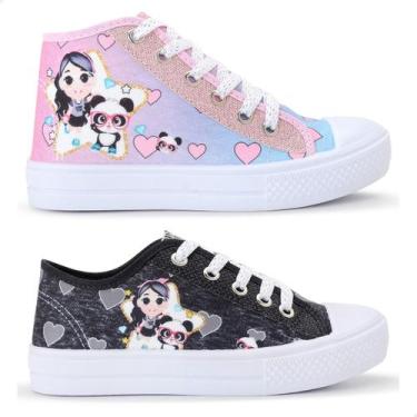 Imagem de Kit Combo 2 Pares Tênis Casual Infantil Feminino Botinha e Cano Baixo 