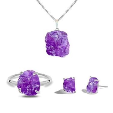 Imagem de Conjunto Natura Ametista - Cristal Natural, Prata 925