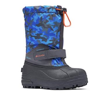 Imagem de Bota de neve infantil Columbia Powderbug com estampa de 40, Shark/Tangy Orange, 4 Big Kid
