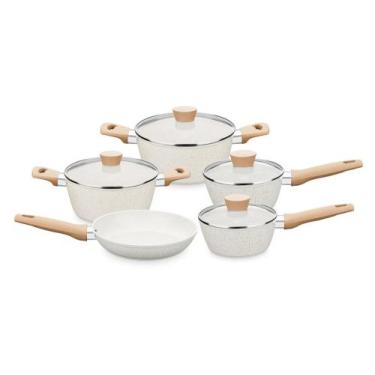 Imagem de Jogo De Panelas Carmela Vanilla Antiaderente Cerâmico 5 Peças - MTA