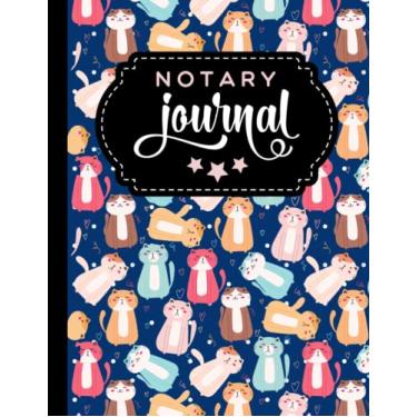Imagem de Notary Journal: 8.5x11 Large Notarial Logbook/With 200 Numbered Pages - Two Record Logs Per Page / 400 Records/Ledger Book Gift For Signing Agents/Colorful Happy Face Cat Pattern on Navy Blue