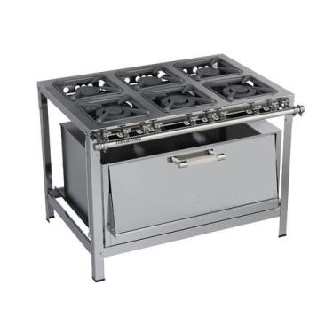 Imagem de Fogão Industrial 6 Bocas 30X30 com Super Forno Aço Inox 304 Metalmaq, 