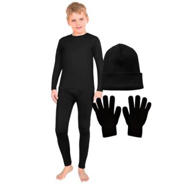 Imagem de Conjunto Infantil Segunda Pele Termico Frio Inverno Forro Gorro + Luva