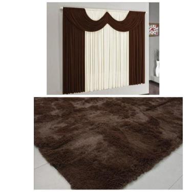 Imagem de Cortina Malha Gel Bando 2,00 X 1,70 + Tapete 2,00m X 1,40m Marrom Liso