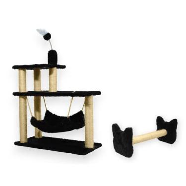 Imagem de Arranhador Para Gatos 3 Plataformas Rede E Brinquedos Poste Sisal Cara