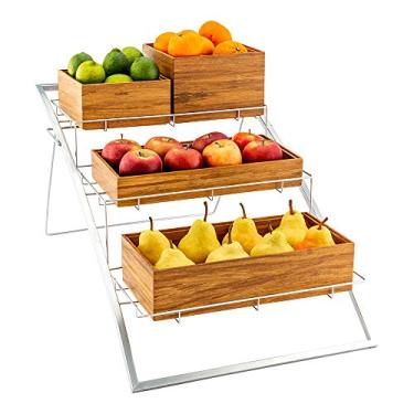 Imagem de Restaurantware Eco Display Suporte de cesta de mercado de 64 cm x 27 cm x 33,25 cm, 1 suporte de cesta grande - suporte de três camadas, arame, ferro prateado, moldura para monitores, caixas vendidas