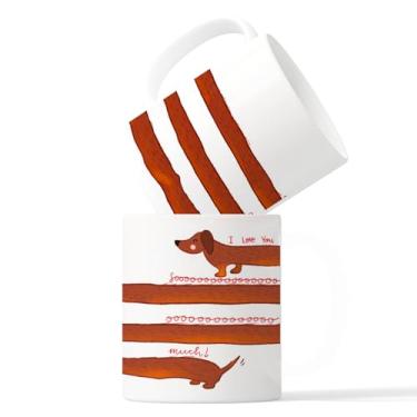 Imagem de Zomhix Caneca de café de cerâmica Dachshund 325 ml - Presentes de dachshund para mulheres amantes de cães mãe, caneca de dachshund, caneca de chá listrada para cachorro Weiner
