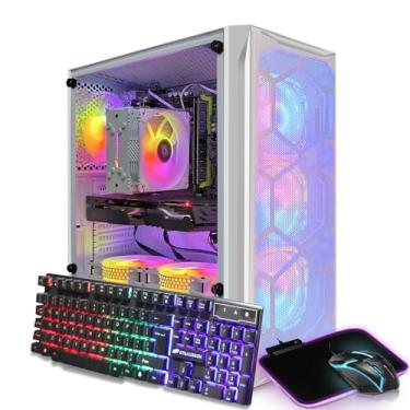 Imagem de STGAubron Computador Desktop PC para jogos, Intel Xeon E5 2.5G até 3.3G, Radeon RX 590 8G, 32G Memory, 1TB SSD, 600M WiFi, BT 5.0, RGB Fan x 6, Windows 11 Home, branco