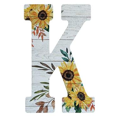 Imagem de COLLECTIVE HOME - Letras de madeira de 30,5 cm para decoração de parede, placa de parede rústica, placas de alfabeto decorativas, número de casa, decorações para festa de inauguração de casa de aniversário de casamento, branco lavado, girassol (K)