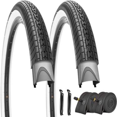 Imagem de SIMEIQI Pneu de bicicleta Beach Cruiser de 66 x 6,9 cm, preto, branco, parede ou marrom, creme para parede, dobrável, pneu de substituição para Hybrid City Commuter Trail (preto, branco, 2 pneus, 2