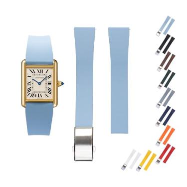 Imagem de Pulseira de borracha de liberação rápida para relógios Cartier, pulseira de borracha FKM para relógios Cartier Santos, várias cores (21 mm, azul bebê)
