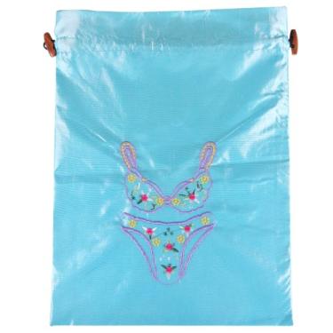Imagem de Wrapables® Bolsa de lingerie de sutiã e calcinha bordada de seda - azul