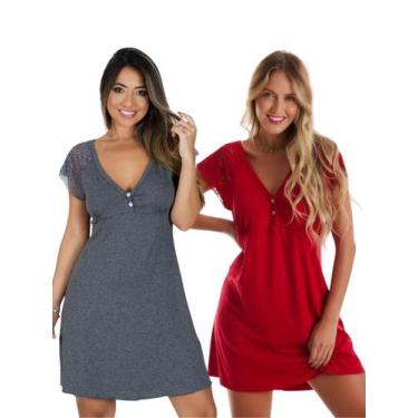 Imagem de Kit com 2 Camisolas Confortáveis em Viscose com Detalhes em Renda Esti