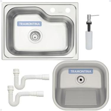 Imagem de Cuba Tramontina Morgana 48 FX AC + Tanque 40x35 AC + Dosador