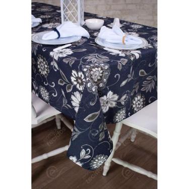 Imagem de Toalha de Mesa Retangular em Tecido Jacquard Estampado Floral Branco F