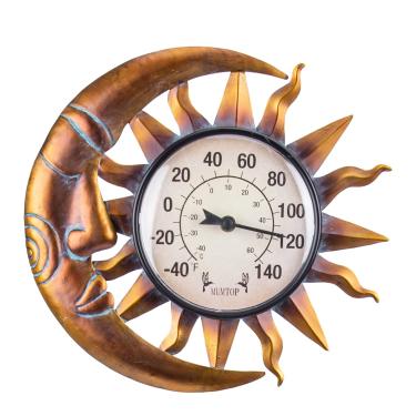 Imagem de MUMTOP Termômetros Externos para Pátio - Termômetro de Parede, Termômetro Externo Interno com Estaca de Jardim para Decoração de Casa e Jardim (Sol e Lua)