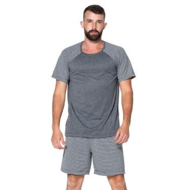 Imagem de Pijama Masculino Curto Vekyo Modas Adulto Conjunto Short e Camisa Mang