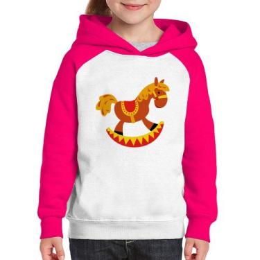 Imagem de Moletom Infantil Cavalo Balanço - Foca na Moda, Branco, Rosa, 2