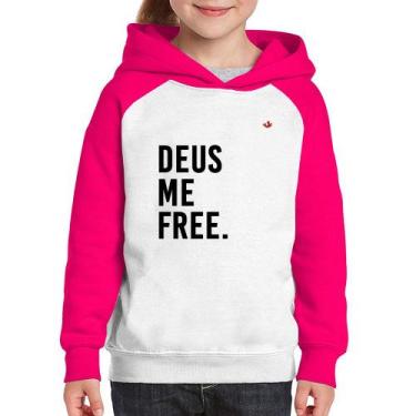Imagem de Moletom Infantil Deus me free - Foca na Moda, Branco, Rosa, 8
