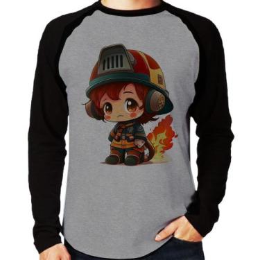 Imagem de Camiseta Raglan Bombeiro Mirim Manga Longa - Foca na Moda, Cinza, Pret