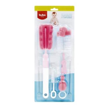 Imagem de Kit De Escovas Para Limpeza Mamadeira Bico E Canudo Rosa - Buba