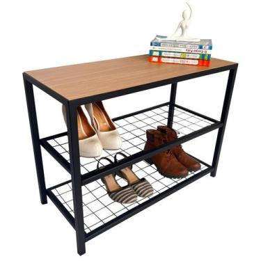Imagem de Banco Sapateira Strassis Design SD-3501-69 Metal e MDF Cor: Preta