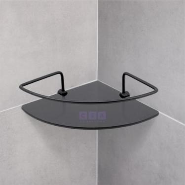 Imagem de Porta Shampoo Canto Preto com Vidro Fumê Organizador Box - Só Acabamen