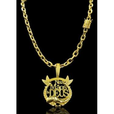 Imagem de Corrente Cadeado Quina 8mm Moeda antiga + Pingente Nas mãos de Deus - 