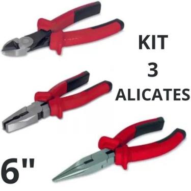Imagem de Kit 3 Alicates 6" Universal + Bico Meia Cana + Alicate de Corte Profis