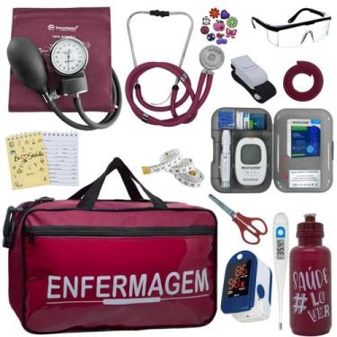 Imagem de Kit Enfermagem Completo Bolsa Estagio Aparelho Pressao Estetoscopio Es
