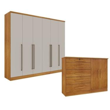 Imagem de Guarda-Roupa 6 Portas Portugal E Comoda 5 Gavetas Istambul Espresso Móveis Cinamomo/Off White