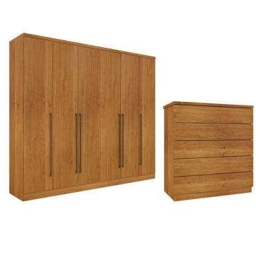 Imagem de Guarda-Roupa 6 Portas Portugal E Comoda 5 Gavetas Premium Espresso Móveis Cinamomo