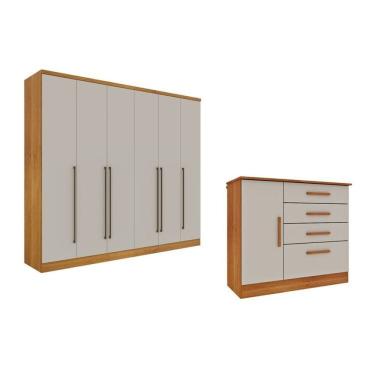 Imagem de Guarda-Roupa 6 Portas Portugal E Comoda 4 Gavetas  Chicago Espresso Móveis Cinamomo/Off White