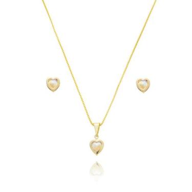 Imagem de Conjunto Brinco e Colar Coração Banho de Ouro 18k Pequeno - Enzara Jói