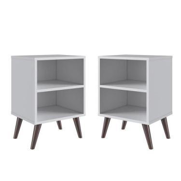 Imagem de Kit 2 Mesas de Cabeceira Pequena Apoio Lateral Com 1 Prateleira 4 Pés 